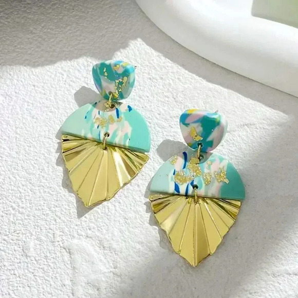 Blue Marble Gold Earrings - Picture 1 of 6